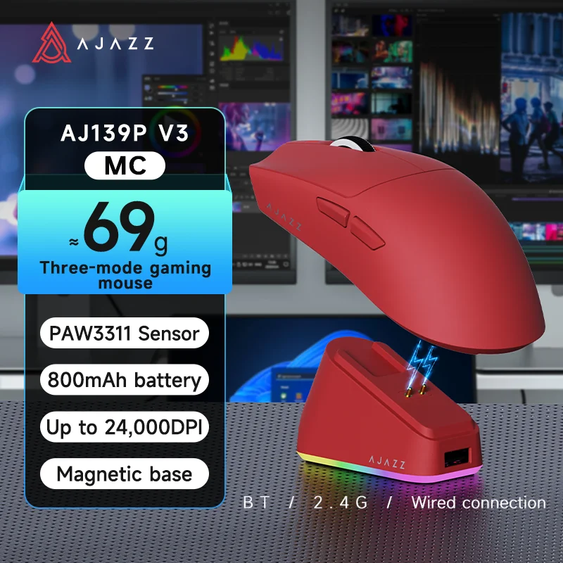 

Трехрежимное подключение Type-C Проводная/BT/2,4 ГГц Беспроводная мышь с зарядной док-станцией Игровой набор микросхем Мыши для настольных ноутбуков AJ139P-V3-MC