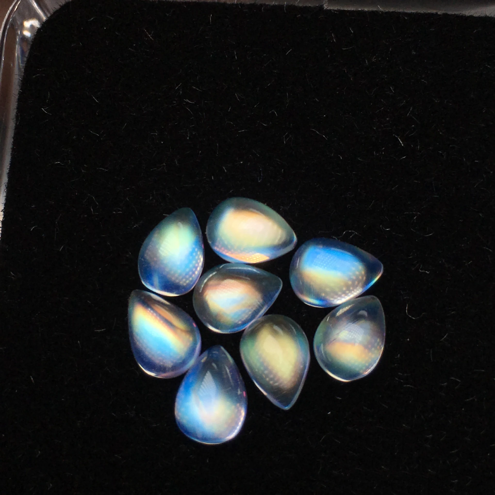 Natural Strong Blue Fire Moonstones Top VVS Pear Cabochon Smooth Polished Loose Gemstones Size 5x7mm For Jewelry Making