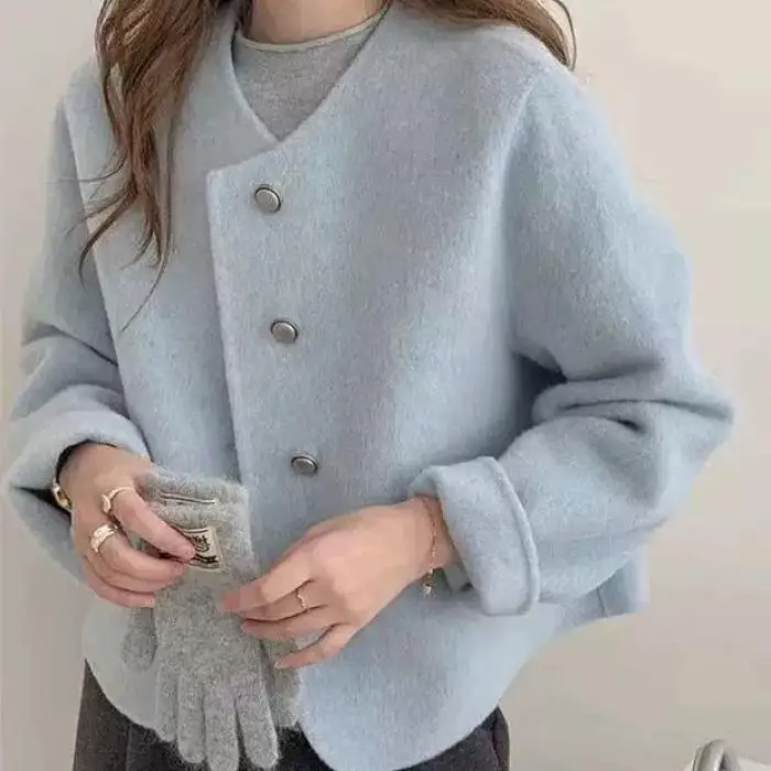 

Двустороннее шерстяное пальто с круглым вырезом, в стиле Commuter, для женщин, модная верхняя одежда в стиле Small France Wind, Loopy pe