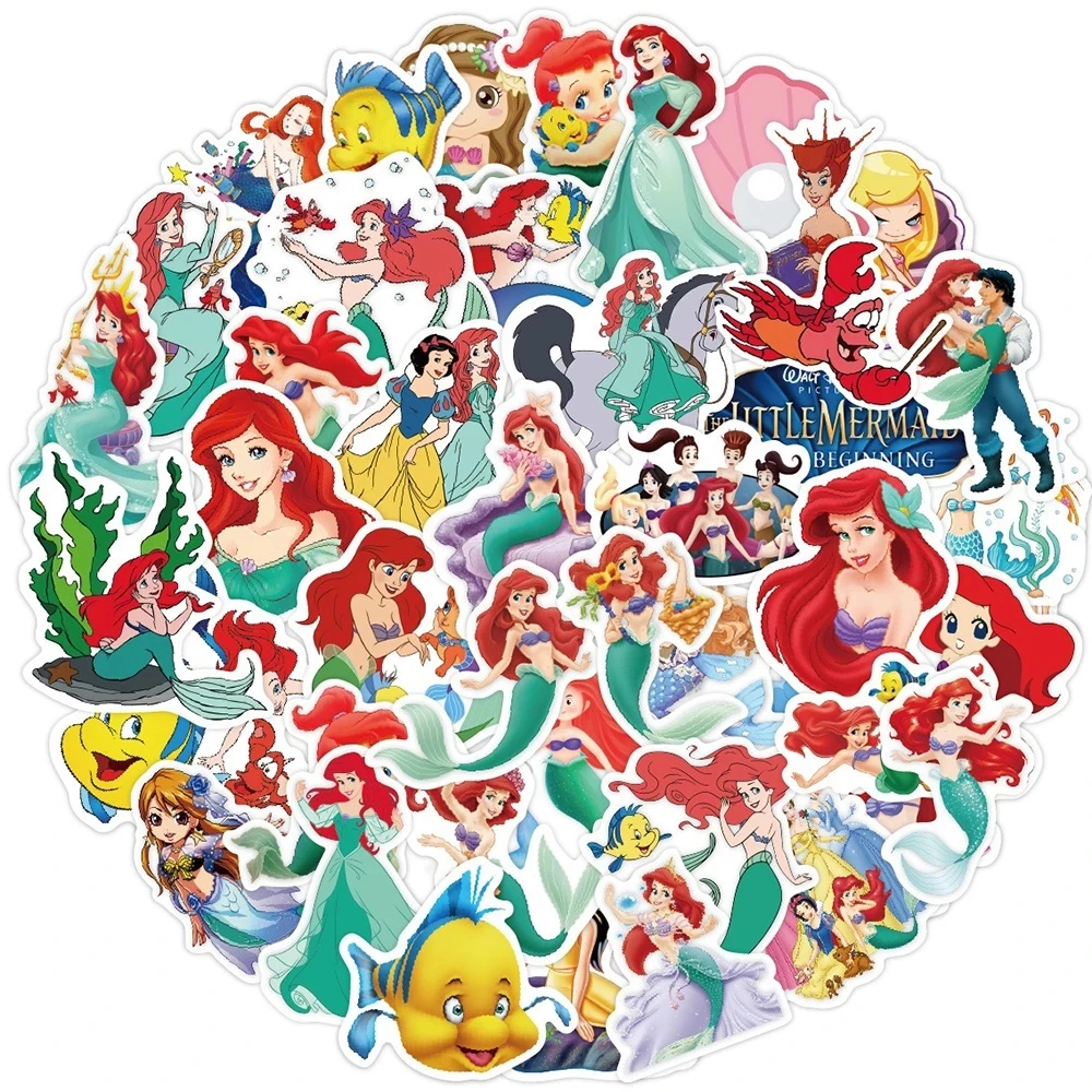 10/30/50PCS Disney Mermaid Ariel Cute Princess Stickers DIY Phone Notebook Laptop Skateboard Car Graffiti Cartoon Decals Toys