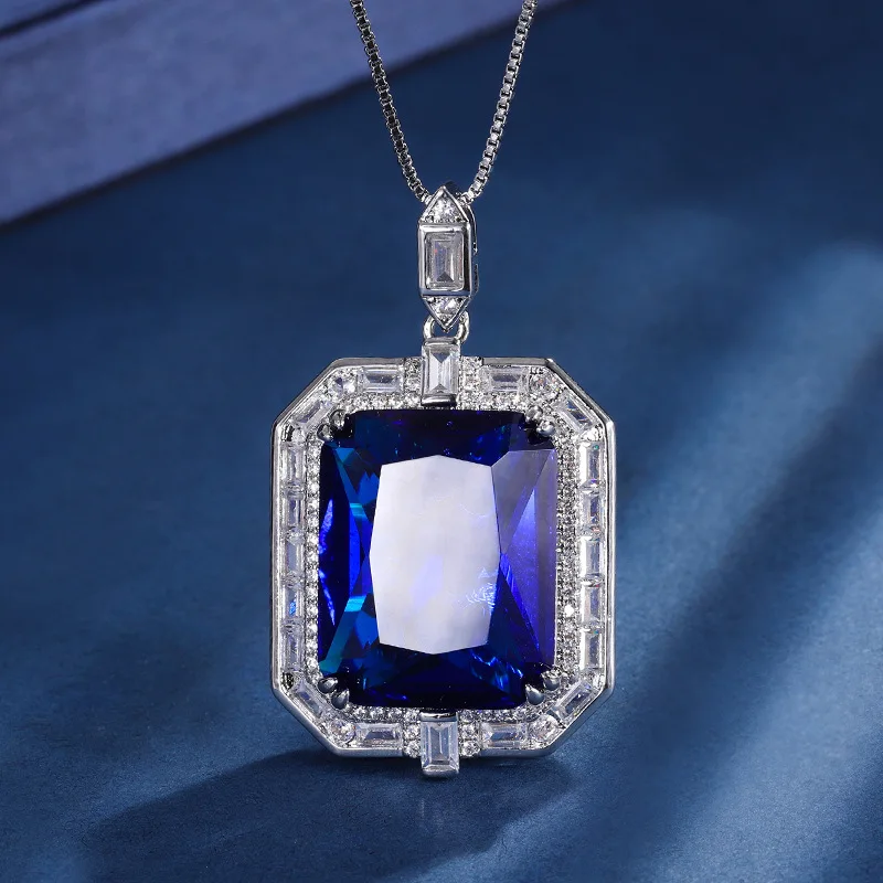 Jewelry Gold Plated European and American Fashion Colored Gems Square 16*20 Pendant Item for Women