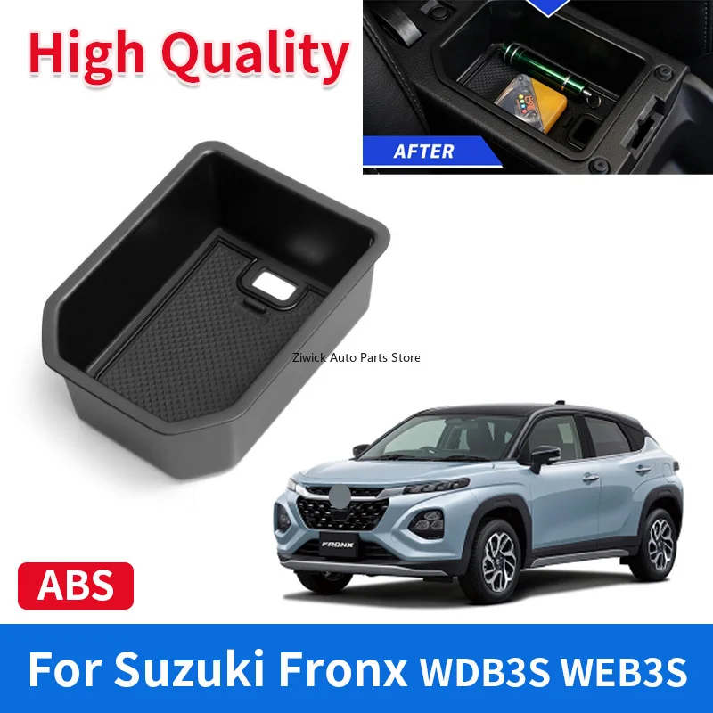 

1 ящик для хранения в подлокотнике из АБС-пластика для Suzuki 2024 Fronx WDB3S WEB3S ящики для хранения внутреннего украшения модифицированные автомобили черный Стайлинг автомобиля
