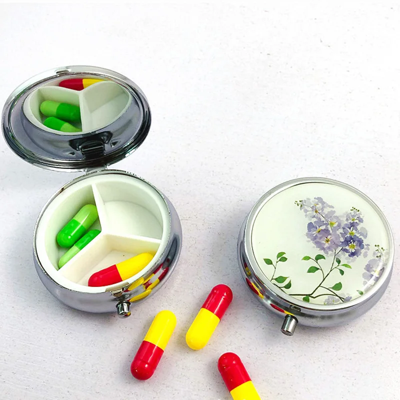 3 Compartments Metal Pill Box Travel Pill Splitters Case Container Vintage Medicines Organizer With Mirror Drugs Boxes Candy Box