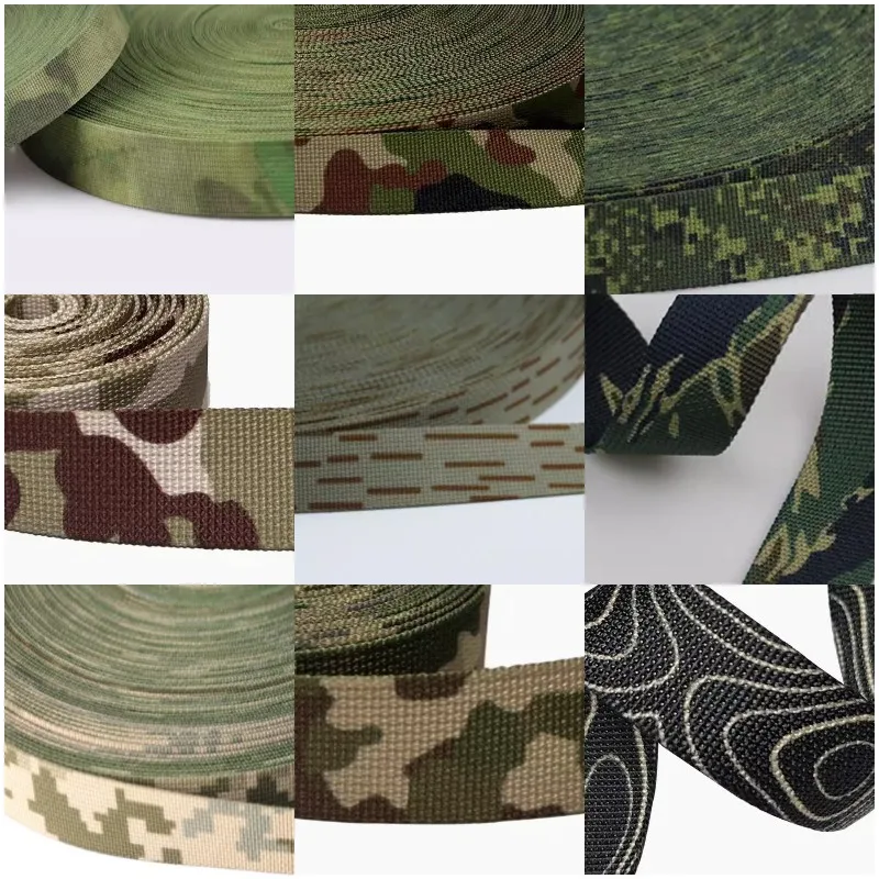 10M long 2.5Cm wide A1/A2/Green/Camouflage webbing DIY edge strip Hunting tactical bag luggage strap accessory