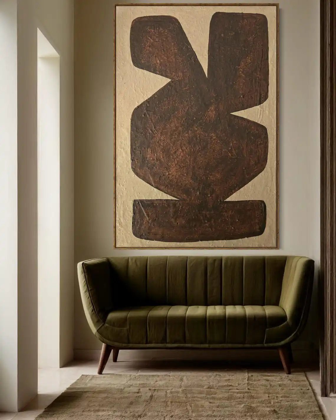 Large Abstract Textured Handmade Painting Mustard Yellow Abstract Painting Mid Century Modern Wall Art Beige Painting Home Art