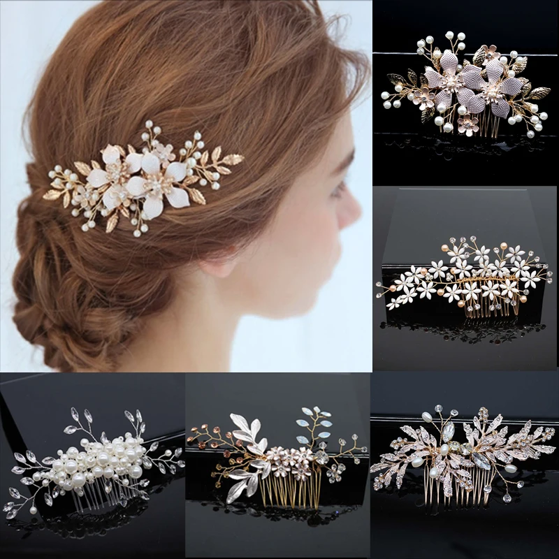 Bridal Wedding Hair Accessories Crystal Peals Hair Combs Clips Hairpins Braided Jewelry Women Hair Ornaments Headpieces