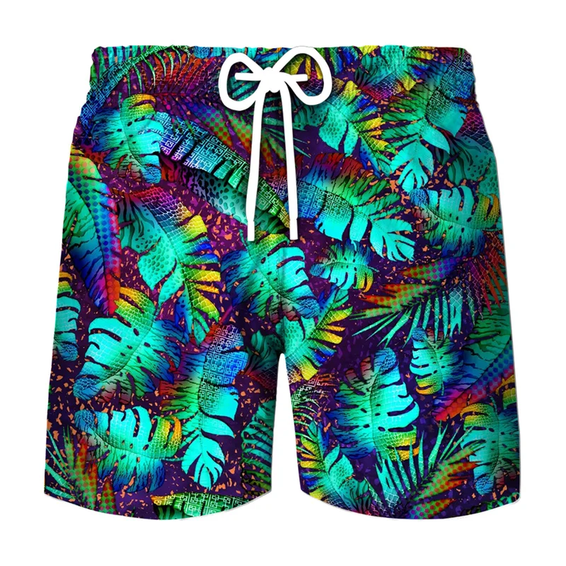 Hawaiian Tropical Plants 3d Print Beach Shorts Summer Men's Quick Dry Swimming Trunks Casual Oversized Short Pants Male Clothing