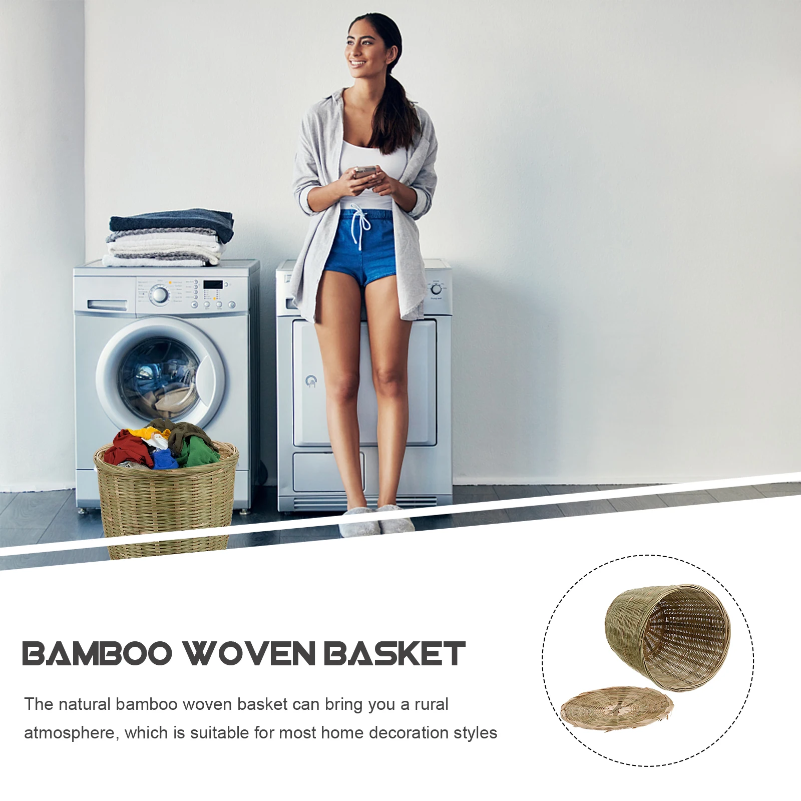 

Premium Bamboo Woven Storage With Lid Trash Organizing Basket For Home Kitchen Room Decorative Pastoral Style Woven
