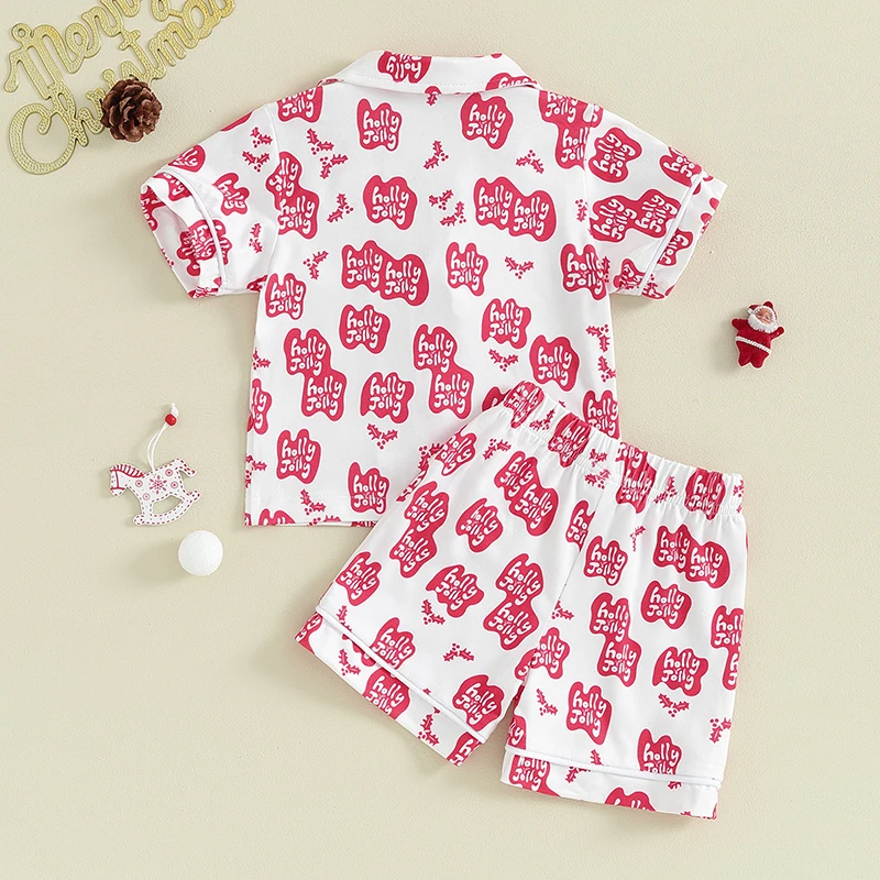 

2Pcs Baby Christmas Pajamas Long Sleeve Button Up Top Bottom Set Infant Sleepwear Holiday Loungewear Outfit