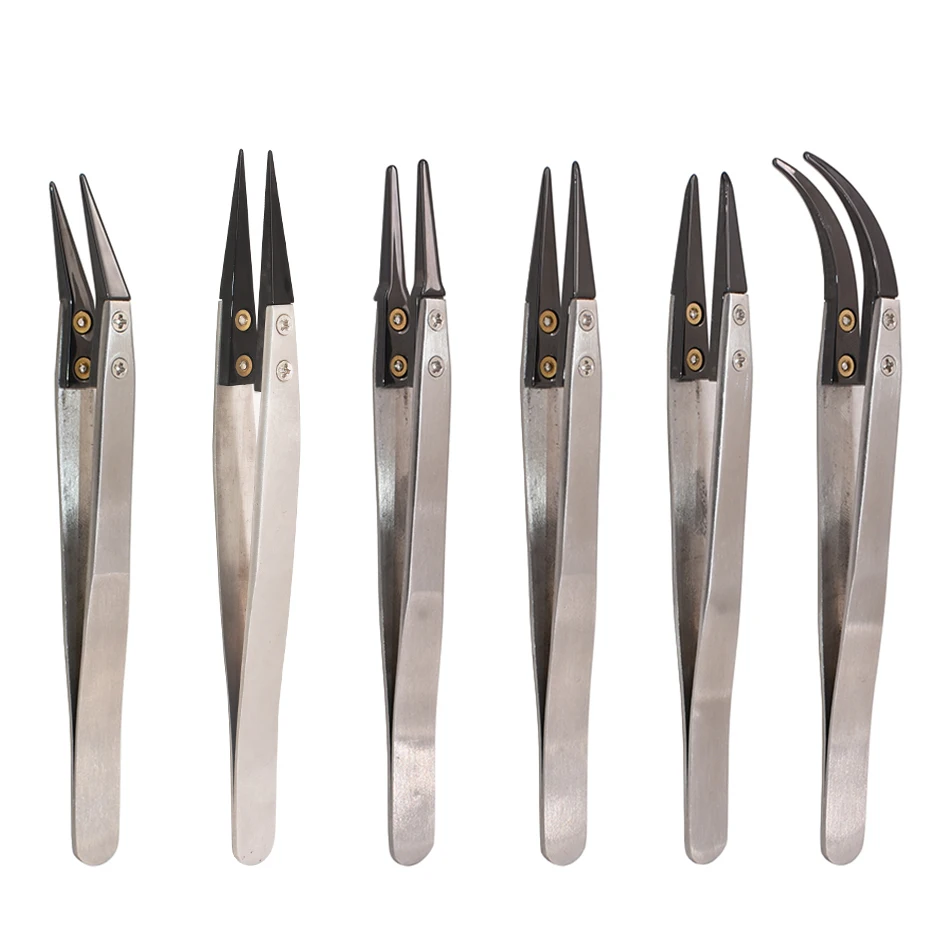 

Heat Resisting Antistatic Black Ceramic Tweezers Removable Tips Bent Tweezer for E Cigarette Resistance Wire DIY Tool 120pcs/lot