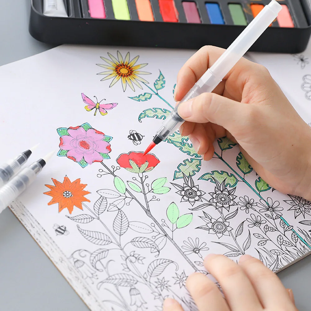 

4pcs Watercolor Paint Brushes Set Durable Squeeze Barrel For Ink Flow Control Blend With Or Pigment Refillable Tips Art