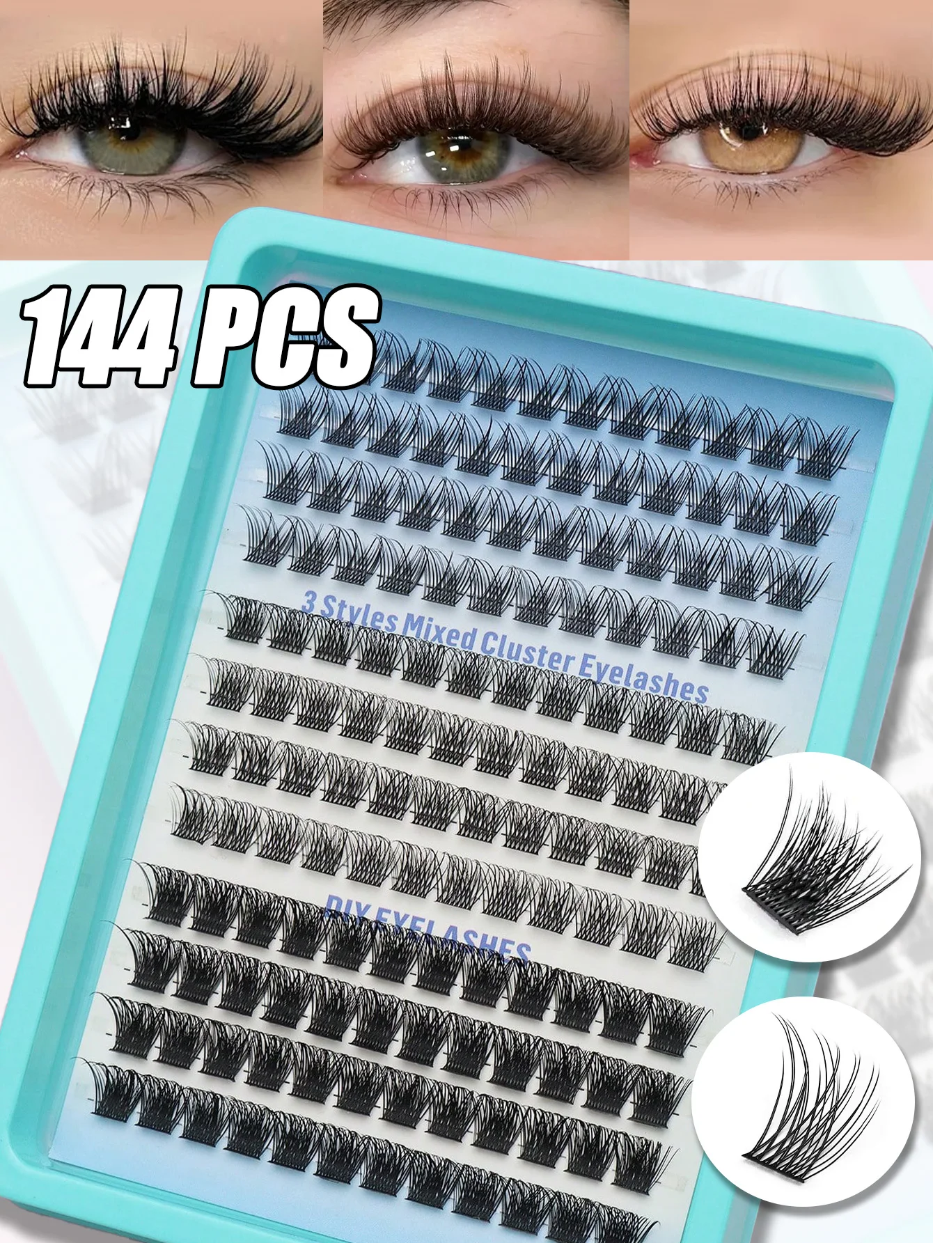 DIY Lash Clusters Tray, Mixed Volume Individual Segment False Eyelashes, Wispy Thick Cluster Lash Extensions, Soft Reusable Lashes for Home Self‑Application, Complete Lash Set with Bond Seal & Tweezer Free Gifts for Women Daily & Party Custom Eye Makeup
