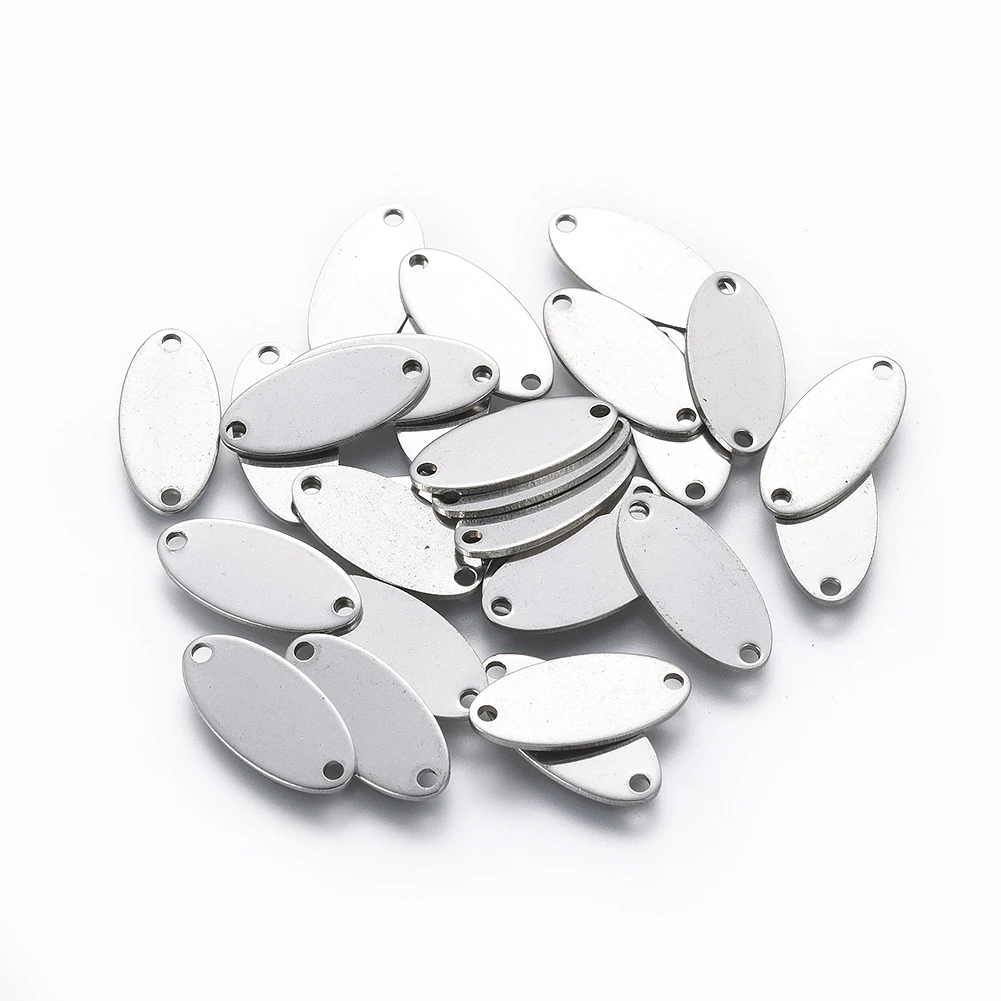 

200pcs 201 Stainless Steel Double Hole Oval Charms Links Connectors For Jewelry Making Bracelet Earring Findings 17x8x0.8mm