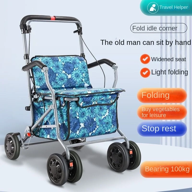 Elderly shopping carts mobility assistance, four wheeled foldable light Walking Stick walkers  walkers for elderly