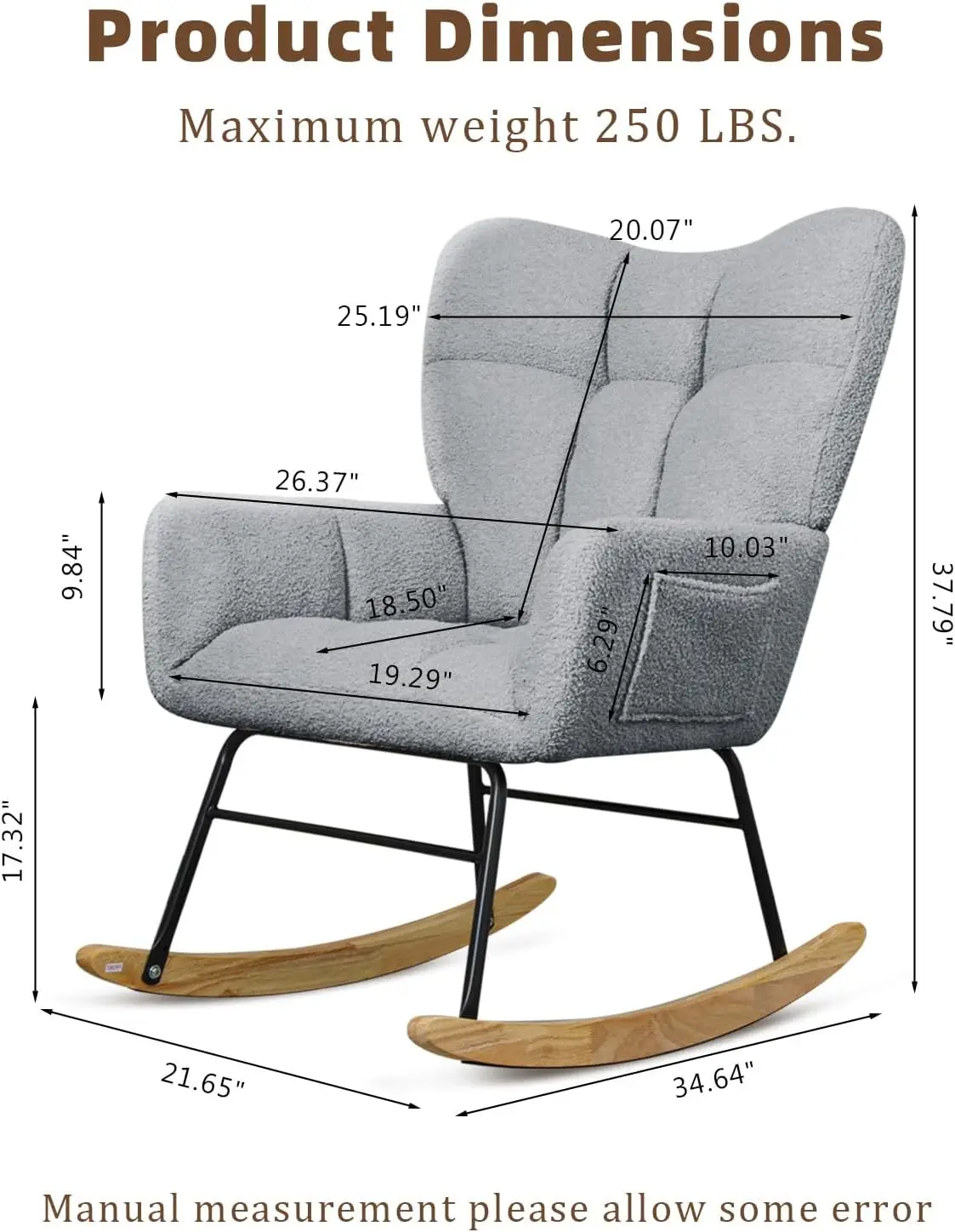 SoarFlash Nursery Rocking Chair Teddy Fabric Glider Chair Upholstered Rocker Accent Armchair with High Backrest and Wood Legs