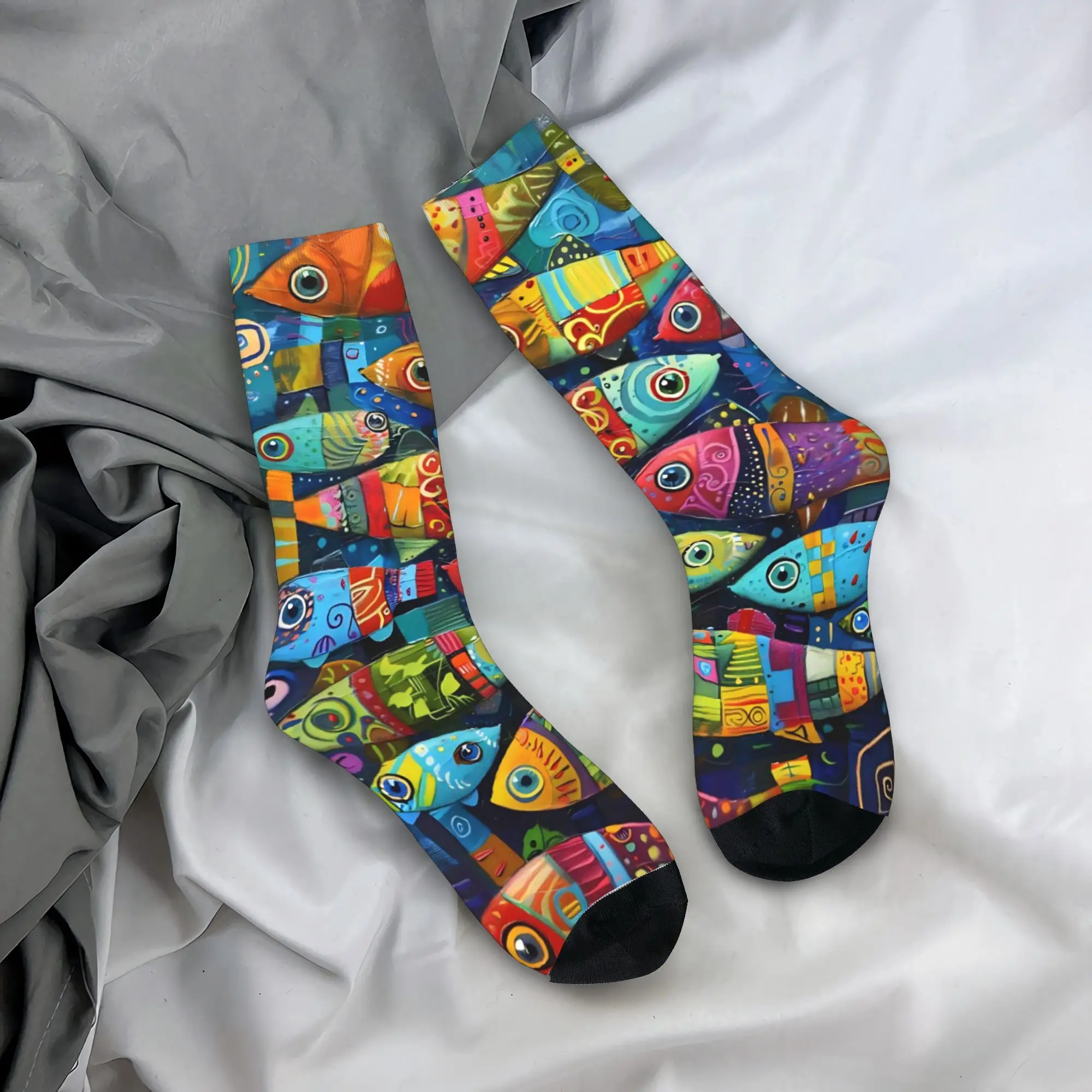 Fish Bait Stockings Colorful Printed Fish Fishing Pattern Novelty Socks Autumn Non Slip Socks Men's Climbing Comfortable Socks