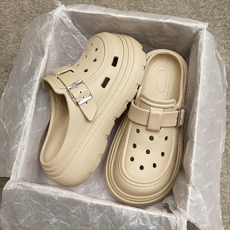 

Новые летние женские сабо на платформе 2026 года, садовые туфли, уличные пляжные сандалии из ЭВА с защитой от запаха, на толстой подошве, с вырезами