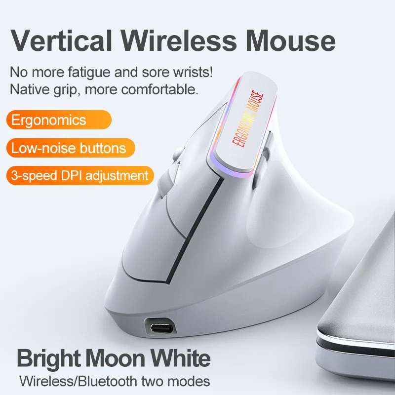 2,4GHz Bluetooth Kabellose Maus Wiederaufladbare Vertikale Maus Ergonomisch 1600DPI Einstellbar 6 Tasten Für PC Computer Laptop Desktop