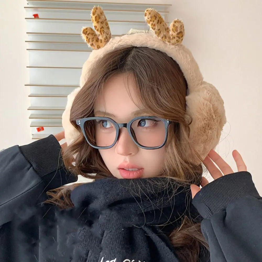 Ear Cap Plush Earmuffs Deer Antler Leopard Print Winter Earmuffs Ear Warmers Keep Warmer Imitation Fur Ear Cover Winter