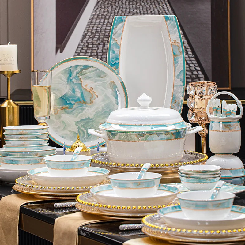 

LingAo--Jingdezhen Bone China Dunhuang Cultural and Creative Light Luxury High-end Ceramic Bowl, plate and Tableware set