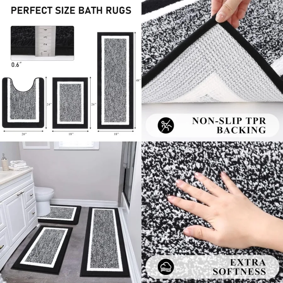 

Bathroom Rug Mat Set 3 Pcs, Microfiber Shaggy Bath Set, Non-Slip Ultra Soft Carpet Mats, Absorbent with U-Shaped Toilet for Bat