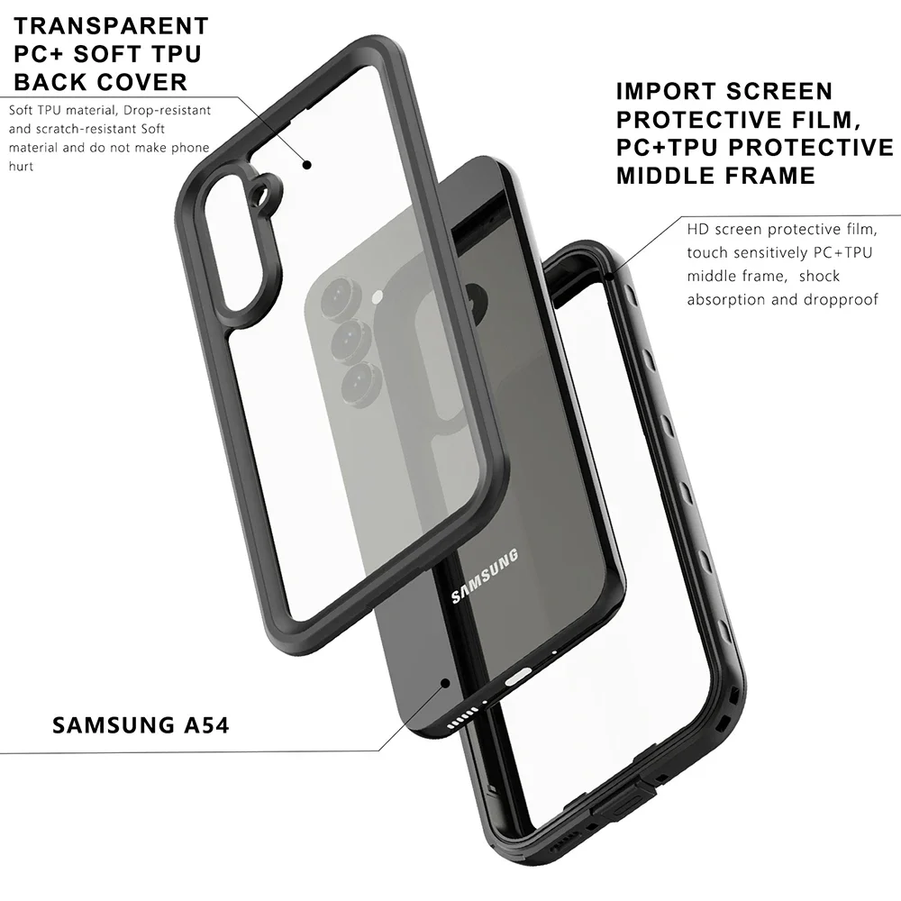 IP68 Waterproof Case Diving Swim Back Cover 360 Protect Case For Samsung Galaxy A34 5G A54 5G A53 5G A12 5G A22 5G A51 4G A24 4G