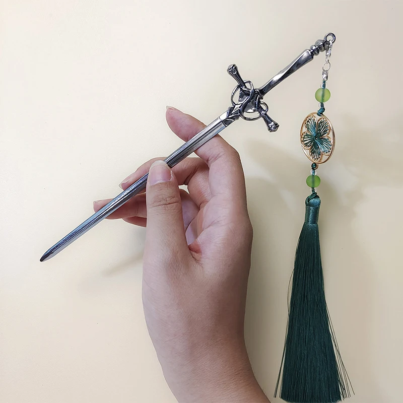 Punk Metal Sword Tassel Hairpin para mulheres, estilo chinês, penteado DIY da moda, ferramentas de design, acessórios
