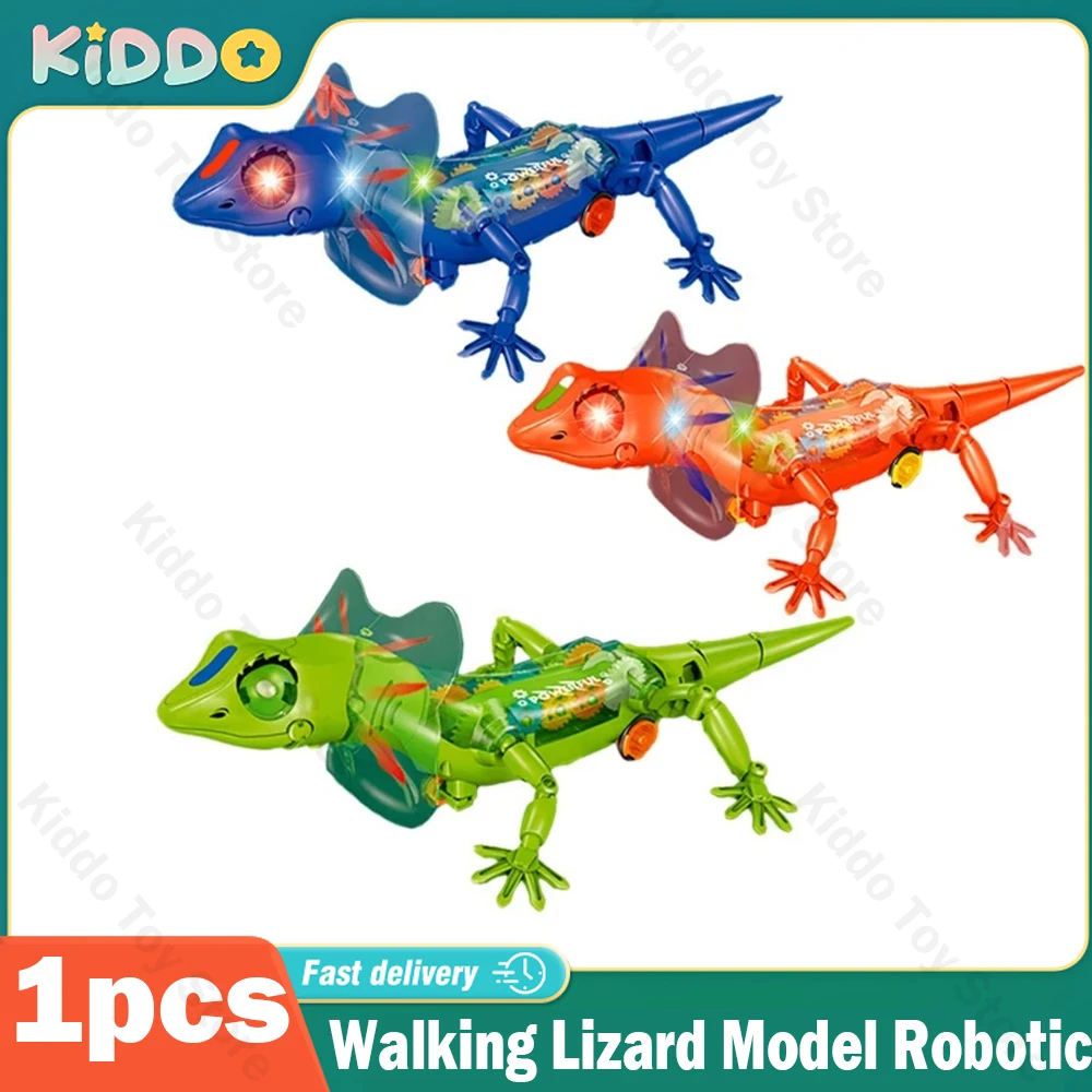 

Walking Lizard Model Robotic Toys 1pcs Battery Operated with Sounds Lights Crawling Removable Tail Funny Animal Gifts