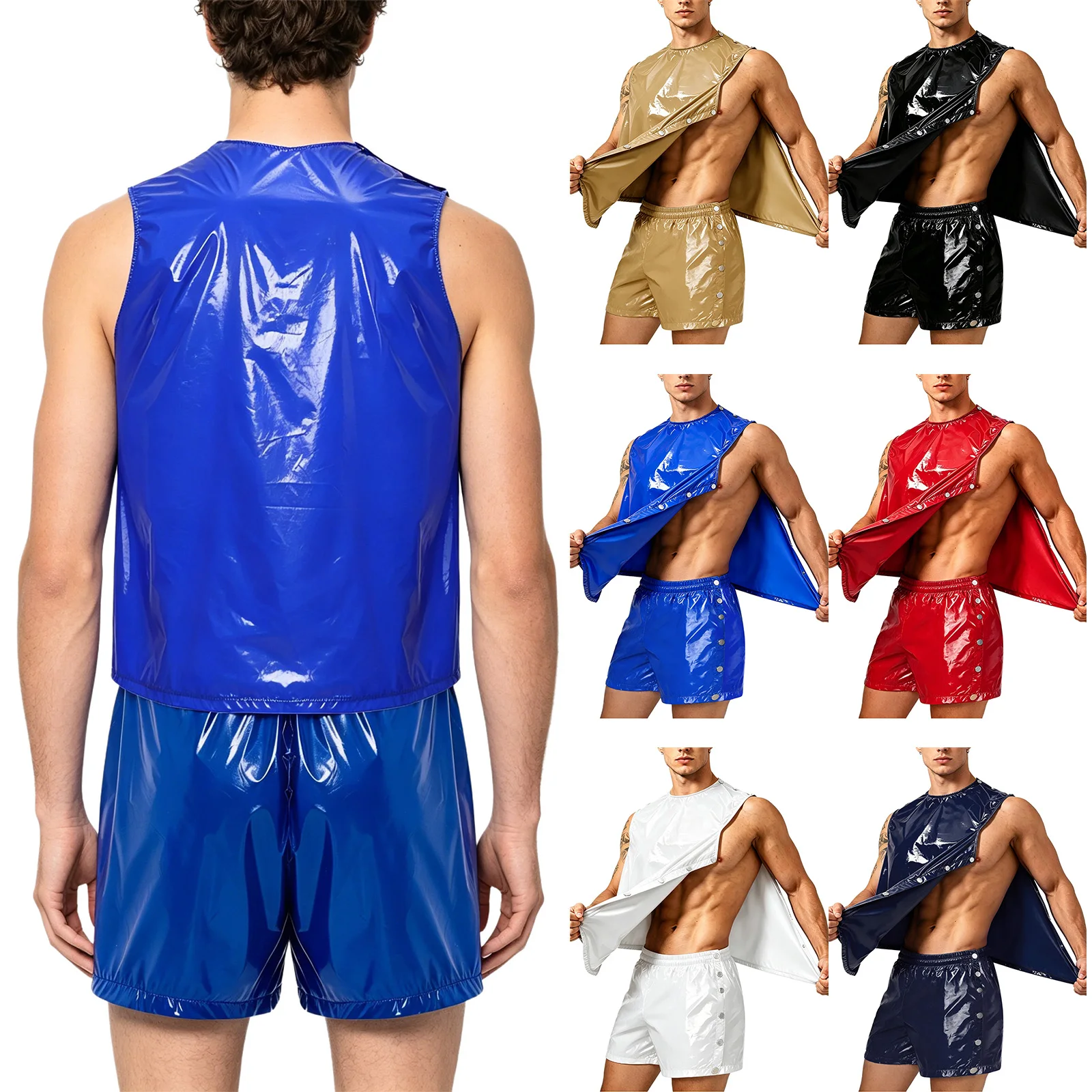 Conjunto de treino masculino à prova d'água, sem mangas, com botões, regata e shorts boxer, para academia, treino, fitness, roupa esportiva, roupa de 