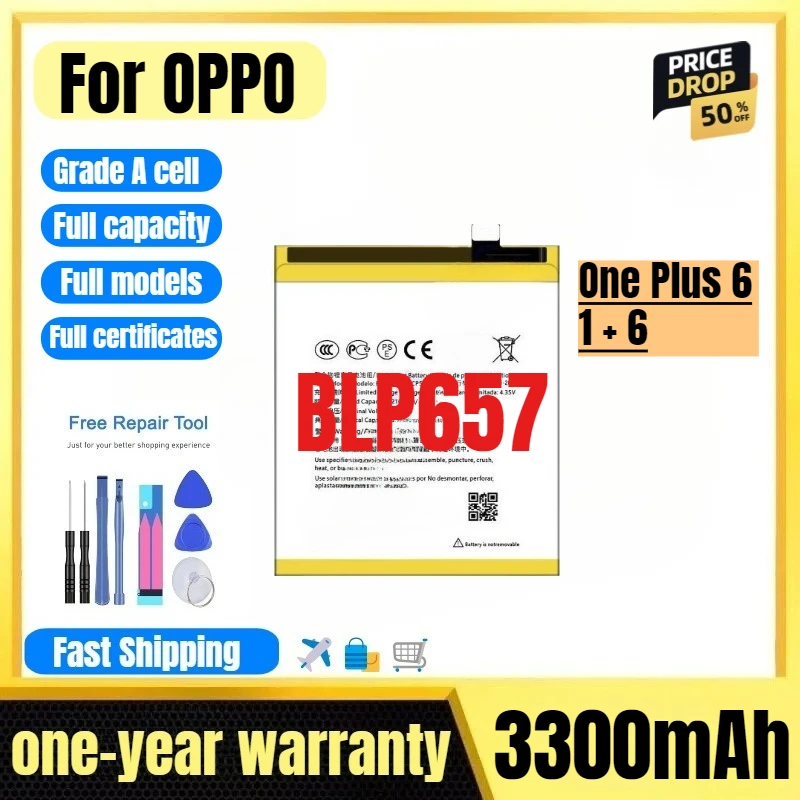 

BLP657 for OPPO OnePlus 6/1 + 6 Mobile Phone Battery High Quality High Capacity Replacement Bateria Grade A Cell with Tools