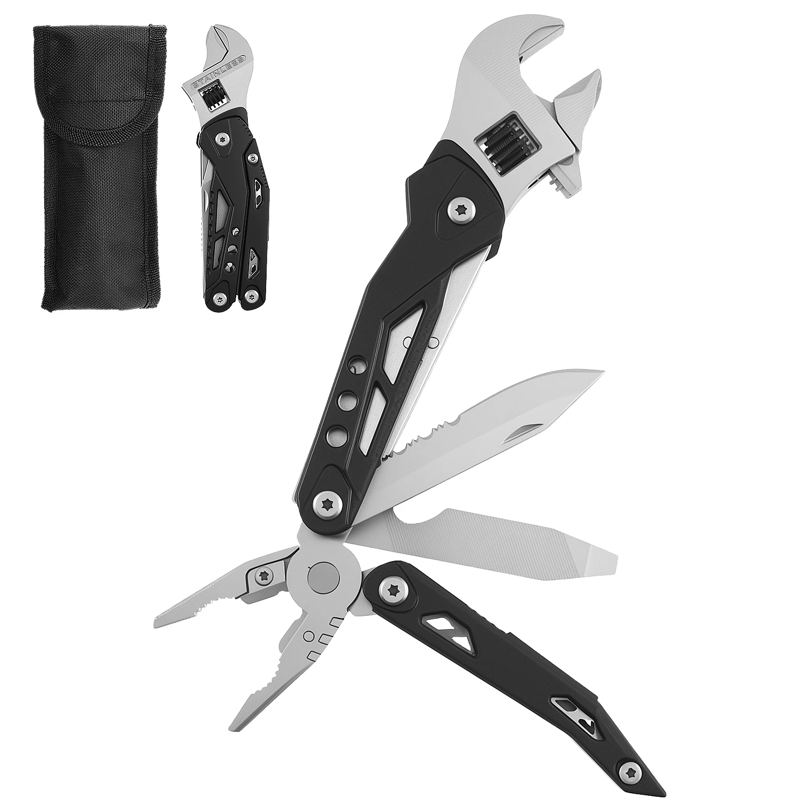 

Adjustable Wrench Pliers Non Slip Handle 10 in 1 Multifunctional Foldable Knife and Pliers Combination for Car Repair Outdoor