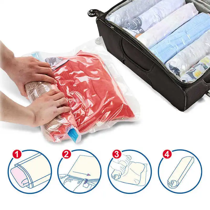 

Vacuum Travel Bag Roll Up 35x50CM Plastic Transparent Storage Bag Saving Room Of Your Suitcase Luggage Organizer Compression Bag