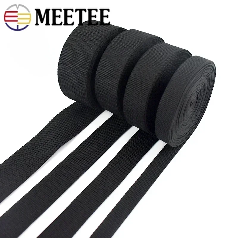 10M Meetee 20mm-100mm Black Polyester Webbing Band Backpack Strap Pet Collar Tape Belt Bag Sewing Bias Clothes Ribbon Accessory