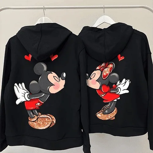 

Толстовка с капюшоном на молнии с принтом Микки и Минни, свитшот с мультяшным принтом, пуловер с капюшоном в стиле аниме Disney, повседневная одежда для пар, весна 2026