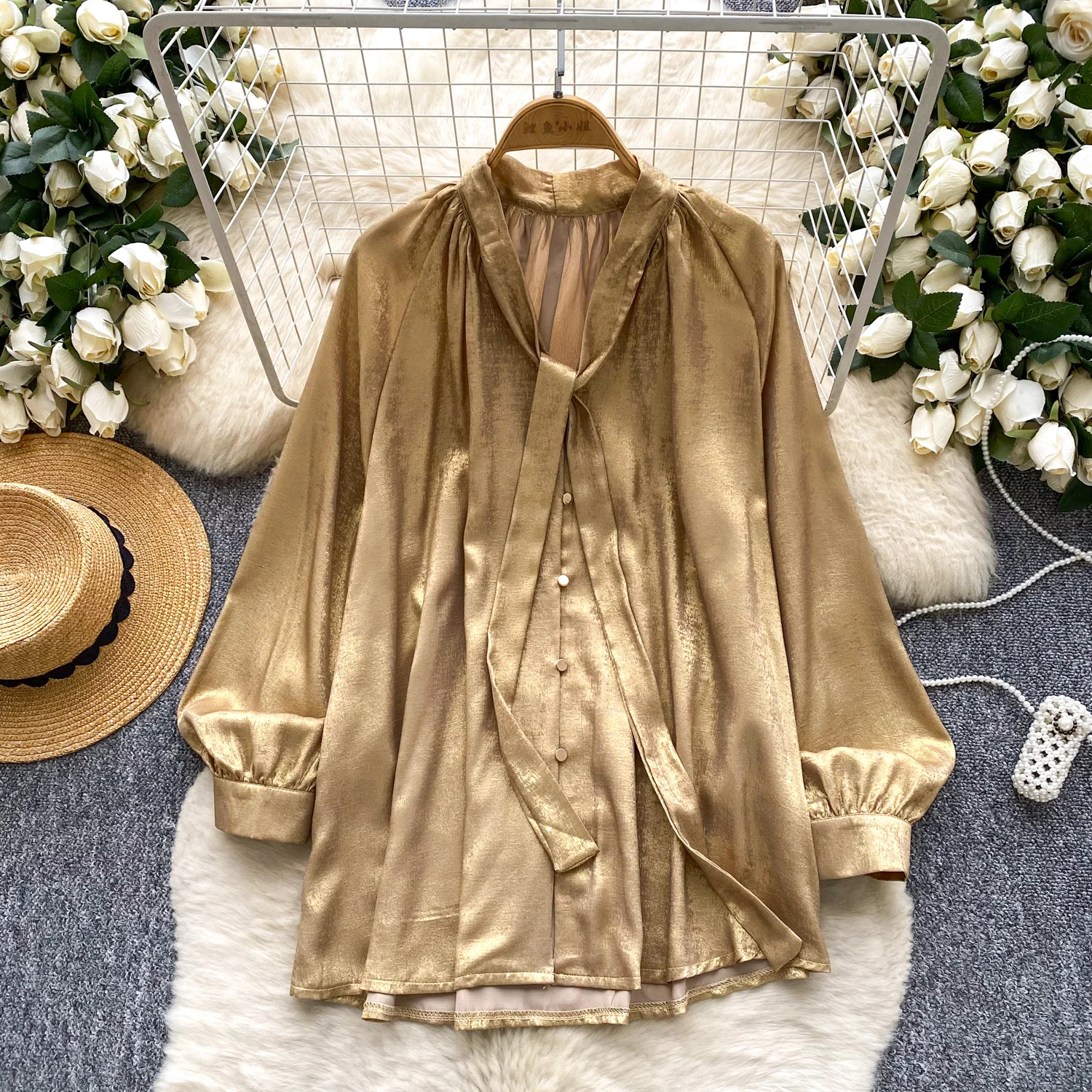 

Chic vintage lantern sleeve Elegant Fashion Sexy Shirt High Street Women Blouse office lady women clothing