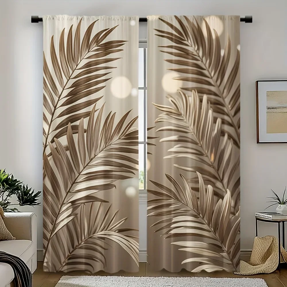 2PCS Digital Printed Curtains, Brown Leaves Autumn Botanical Fall Foliage, Window Drapes for Living Room Bedroom Home Decoration