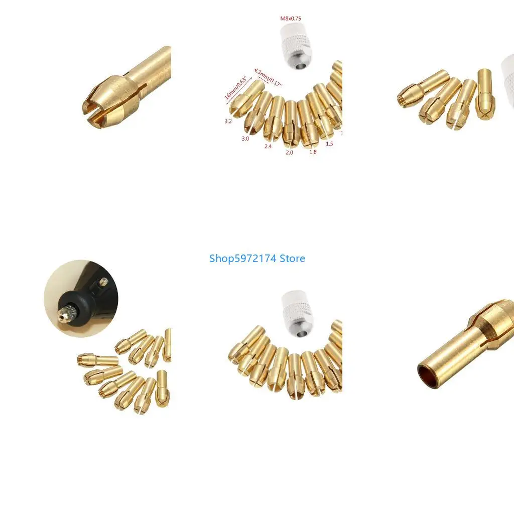 Y3NB 10Pcs Brass Drill Chuck Collet Bits For Rotary Tool 0.5-3.2mm 4.3mm Shank