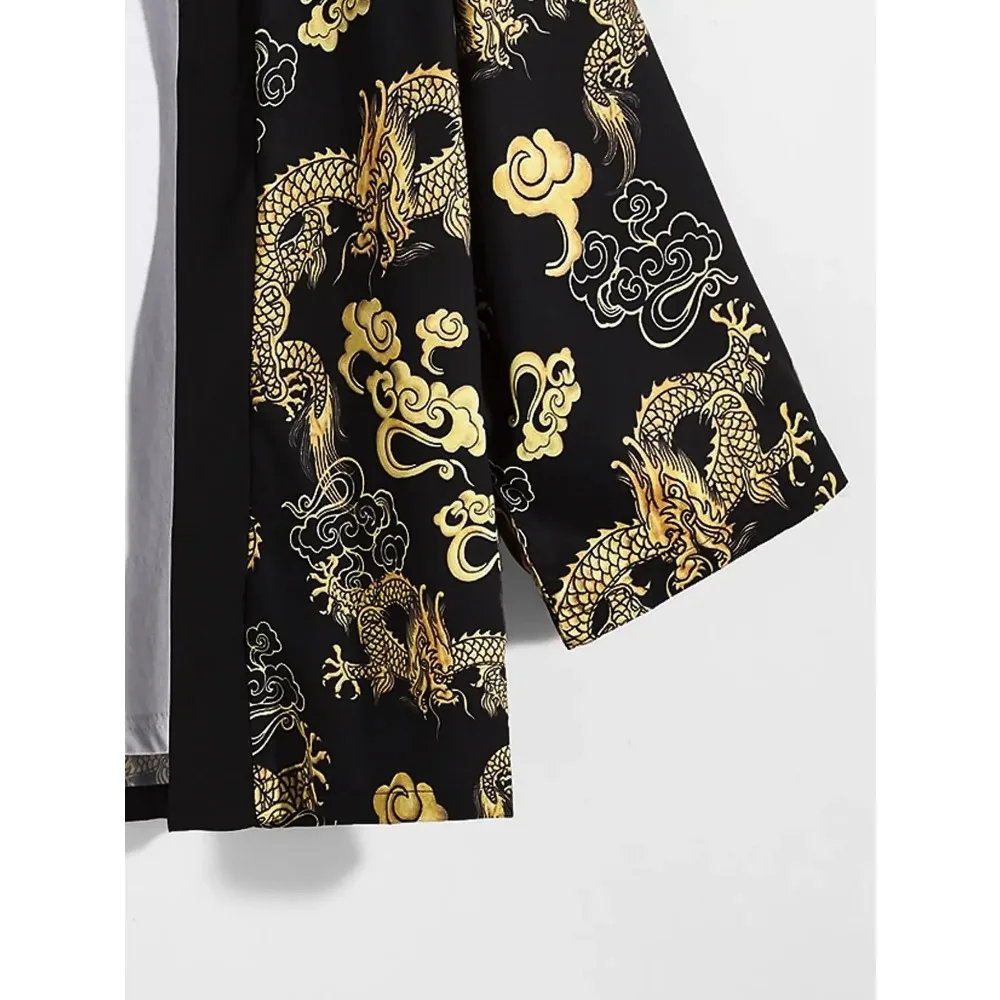 Kimono japonais imprimé dragon pour homme, cardigan Haori, manches longues, confortable, vêtements japonais