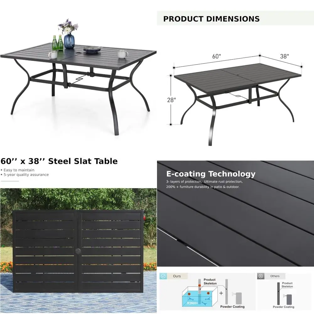 طاولة طعام خارجية تتسع لـ 6 أشخاص مع فتحة مظلة 1.57 لسطح السفينة والفناء الخلفي والحديقة والحديقة