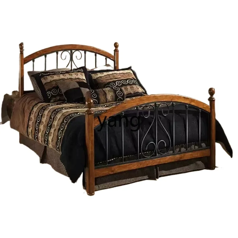 

LTT solid wood wrought iron bed 1.5m 1.8m double bed master bedroom bed