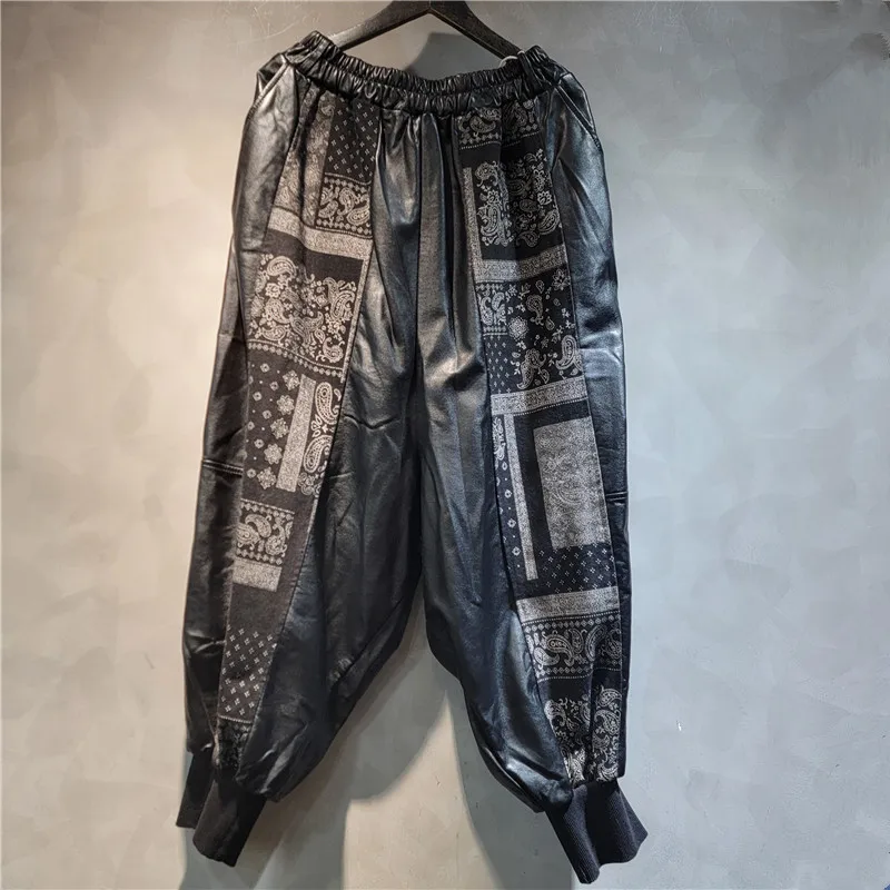 ヨーロッパのトレンディなクールなカシュー花柄デニムスプライシングラペルファッション長袖ジャケットとハーランパンツセット女性用