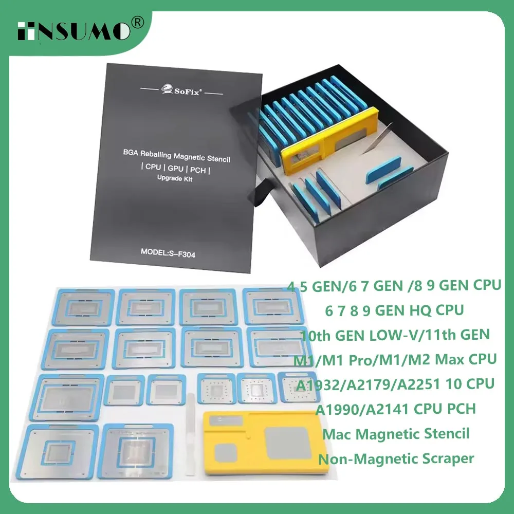 

Sofix S-F304 BGA Reballing Magnetic Stencil for Macbook CPU GPU PCH Intel M1 M2 CPU to BGA Chip RAM NAND Tin Planting Platform