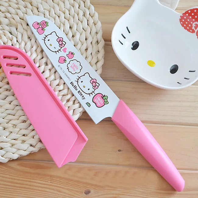 Cute Cartoon Sanrio Knife Hello Kitty Print Stainless Steel Fruit Knife Plastic Handle Mini Kitchen Portable Knife Set Household