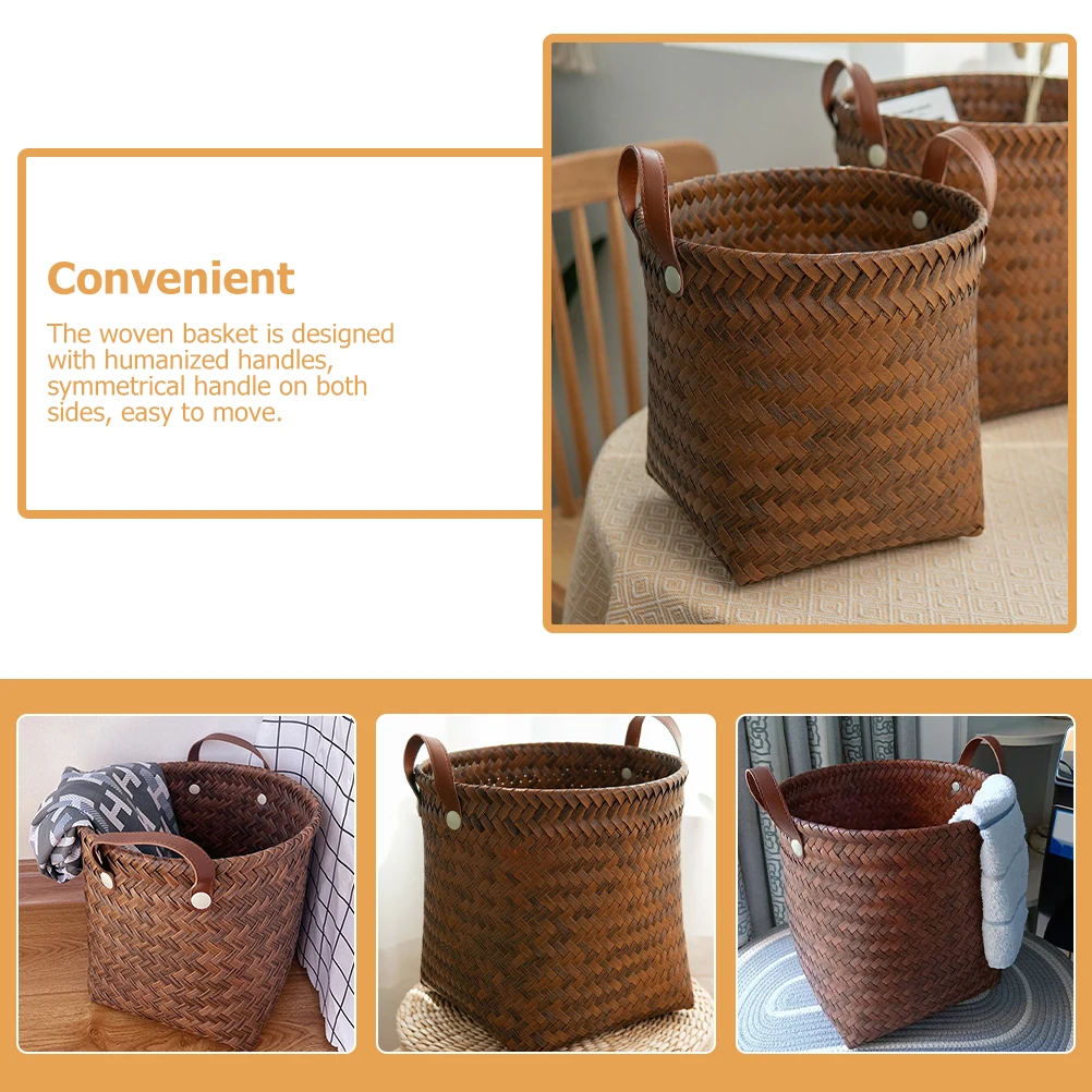 

Woven Storage Basket Large Capacity Home Organizer PP Vine Handles Sturdy Safe Bedroom Living Room Study Kitchen Closet Toy