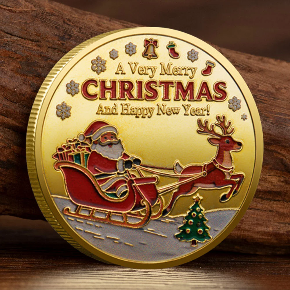 A Very Merry Christmas Souvenir Coin Gold Plated Happy New Year Lucky Coin Xmas Gift