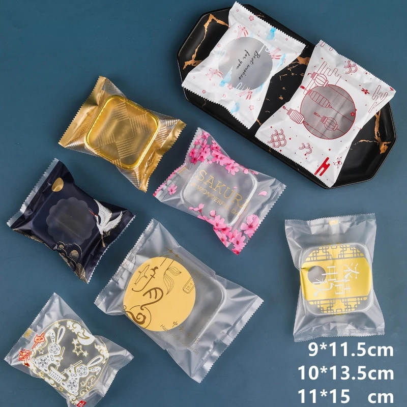 100pcs Mooncake Cake Packing Plastic Bags Homemade Handmade Biscuit Egg Yolk Crisp Cookie Bag Mid-Autumn Festival