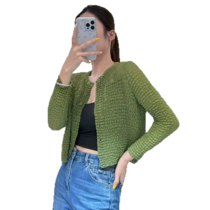 Miyake Pleated Shirt Women 2026 Summer New Embroidered Gradient Long Sleeve Pocket Cardigan Casual Elegant Versatile Women's Top
