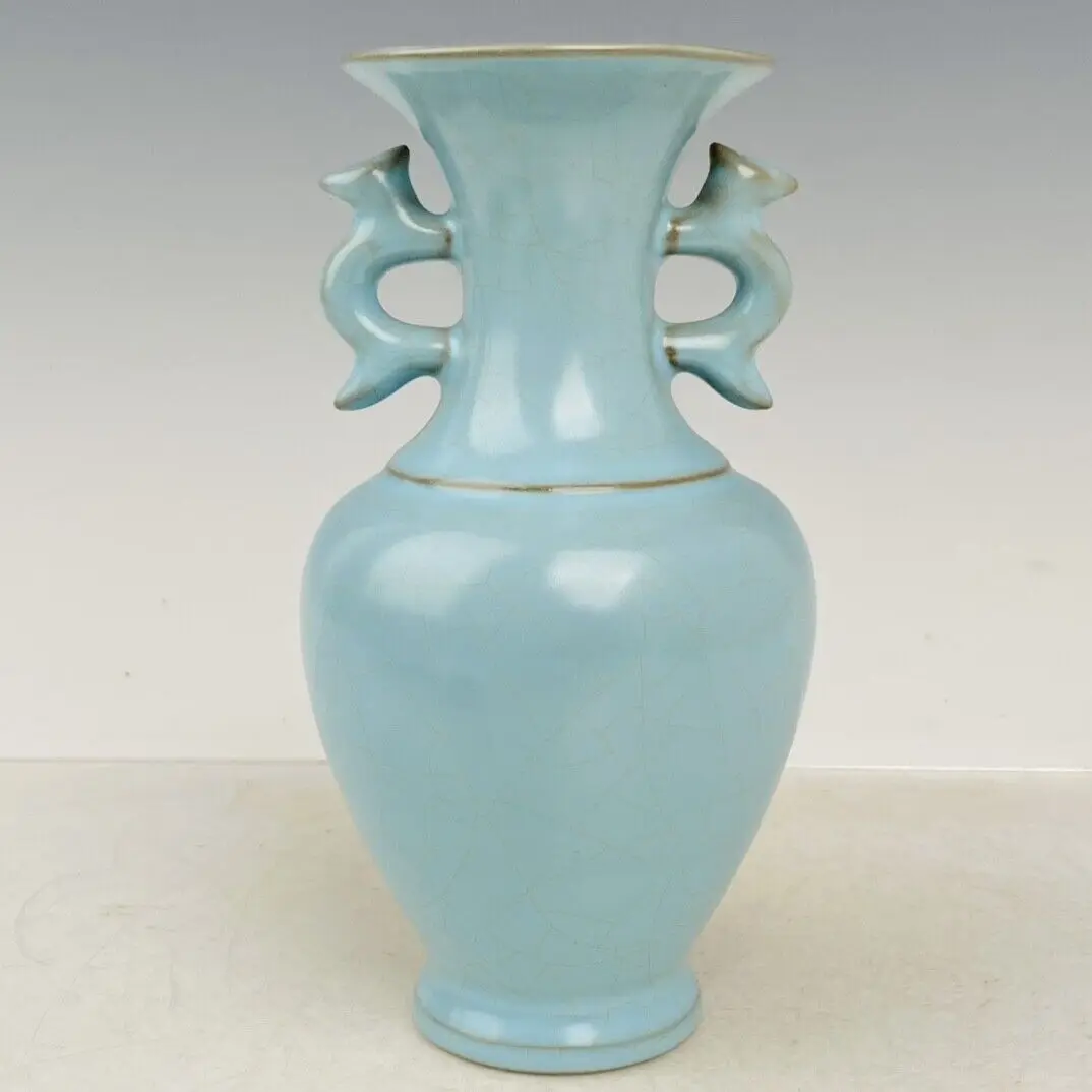 6.9 Inch Song Dynasty Ru Kiln Songhuizong Mark Porcelain Blue Glaze Ice Crack Vase