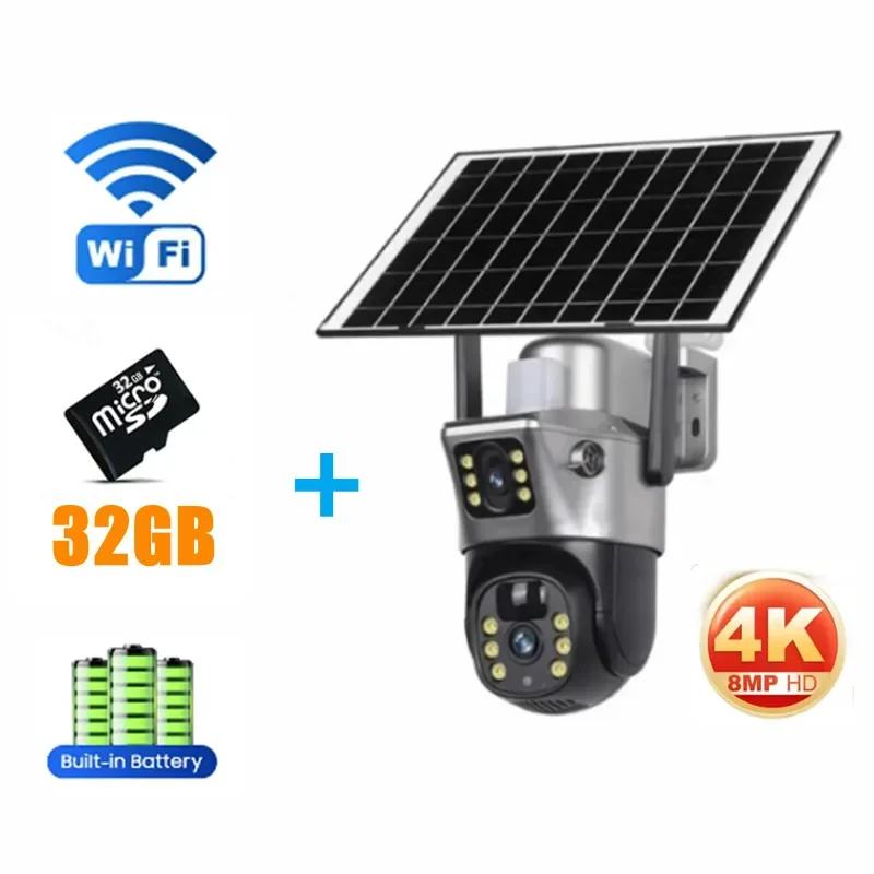 Tahlitech Solar Camera 4G Sim Outdoor Dual Lens WiFi 8MP 4K IP Camara Zonnepaneel CCTV Beveiliging Ingebouwde batterij PIR Cam V380 - afbeelding 1