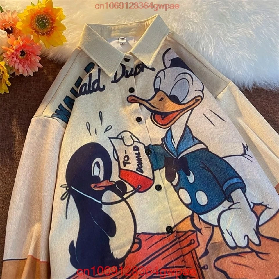 2022 Disney Fashion Brand Cartoon Donald Duck New Long Sleeve Shirt Men Women Korean Style Loose and Lazy Style Coat